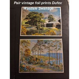Pair vintage foil prints Dufex Wasdale Swanage